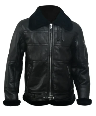 B16 Aviator Shearling Fur Black Sheepskin front