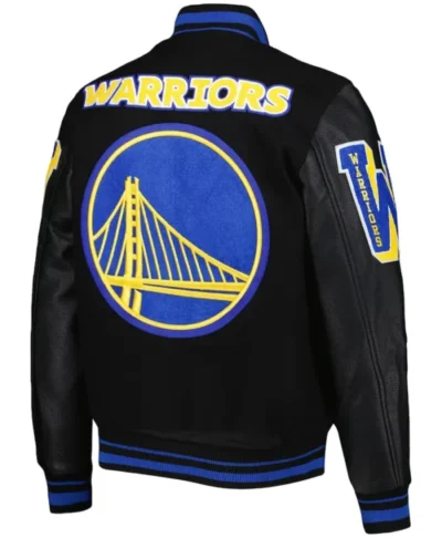 Black And Blue Warriors Varsity Jacket Back