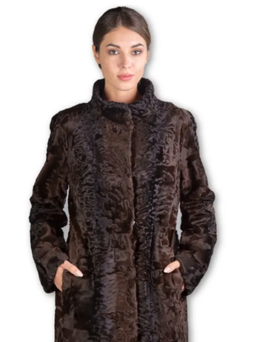 Brown Broadtail Lamb Fur Coat Angelique front