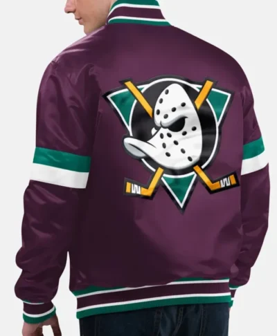 Ducks Purple Full Snap Bomber Satin Jacket Back