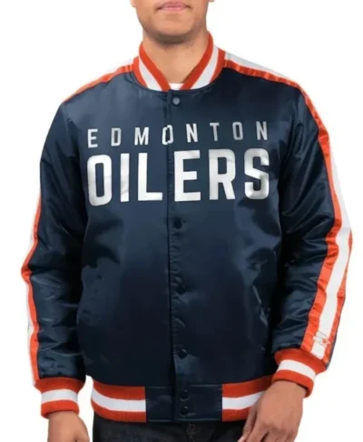 Edmonton Oilers Varsity Satin Blue Jacket