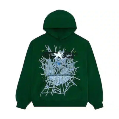 Hunter Green Sp5der Web Hoodie front