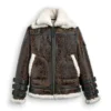 Mens Brown Shearling Double Collar Leather Jacket