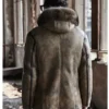 Mens Parka Shearling Fur Leather Jacket With Hood