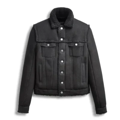 Mens Shearling Suede Black Trucker Jacket