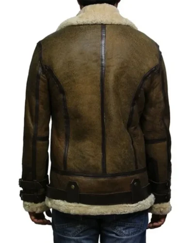 Mens Waxed Olive Green B3 Bomber Leather Jacket Back