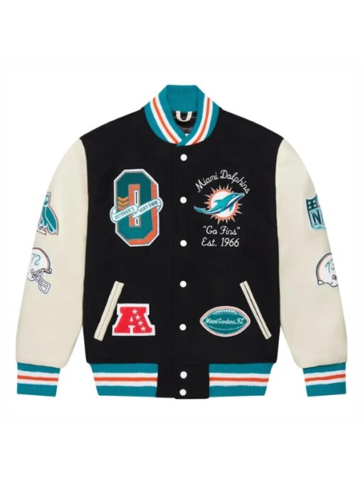 Miami Dolphins OVO Black Full Snap Varsity Jacket