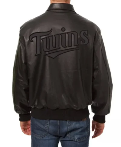 Minnesota Twins Black Leather Jacket Back