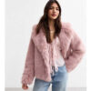 Pale Pink Shaggy Faux Fur Coat front