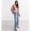 Pale Pink Shaggy Faux Fur Coat front1