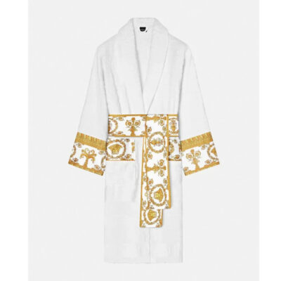 Unisex White Versace Bath Robe front