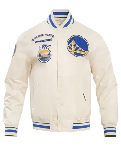 White Satin Golden State Warriors Bomber Jacket