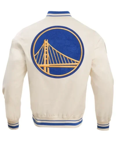 White Satin Golden State Warriors Bomber Jacket Back