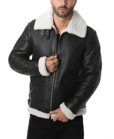 Black Leather Sheepskin B3 Bomber Jacket Main