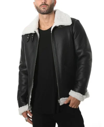 Black Leather Sheepskin B3 Bomber Jacket Zipper