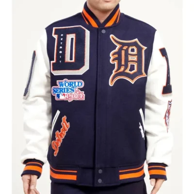 Detroit Tigers Mash Up White and Navy Blue Varsity Jacket