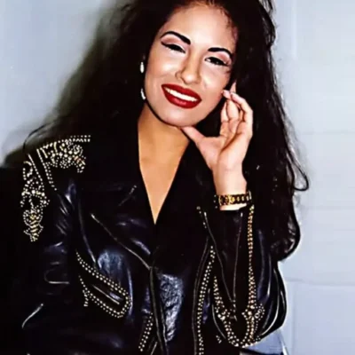 Selena Quintanilla Biker Vegan Studded Leather Black Jacket