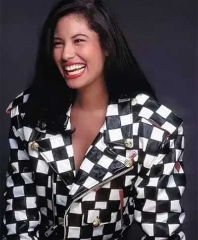 Selena Quintanilla Checkered Motorcycle Leather Jacket