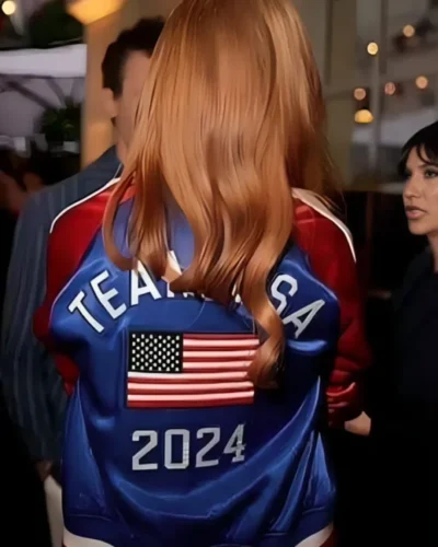 Shop Jessica Chastain Paris Olympics Team USA Varsity Jacket