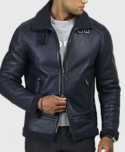 Taylor Blue B 3 Blue Bomber Shearling Leather Jacket