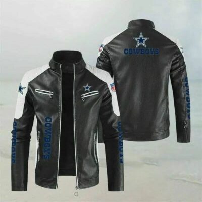 black white nfl dallas cowboys leather jacket
